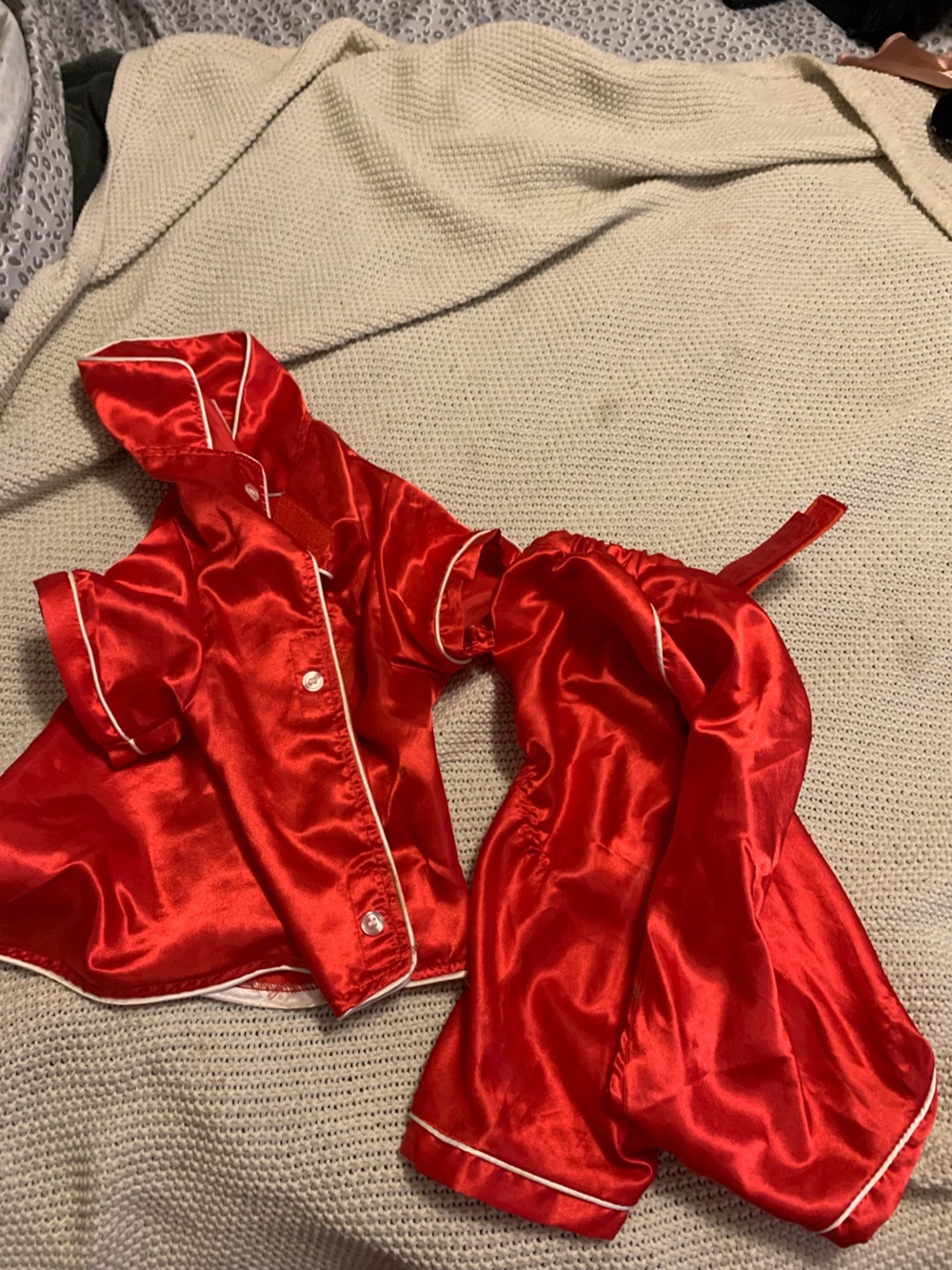 Red Satin Dog pajamas sz Large 40-50 lb fog Pants Set